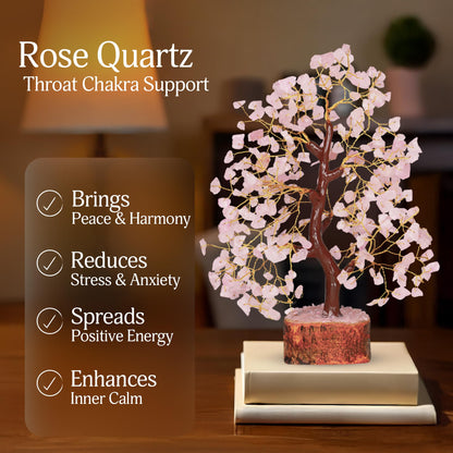 Rose Quarts - Rose Quartz Tree, Crystal Tree of Life, Good Luck Stones and Crystals, Home Decor Gifts, Gem Tree, Crystal Tree for Positive Energy,