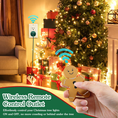 Enhon Wireless Remote Switch for Christmas Tree Lights, Works Up to 82 Feet Away, Gingerbread Man Wireless Remote with Electrical Outlet for Christmas Tree and Light