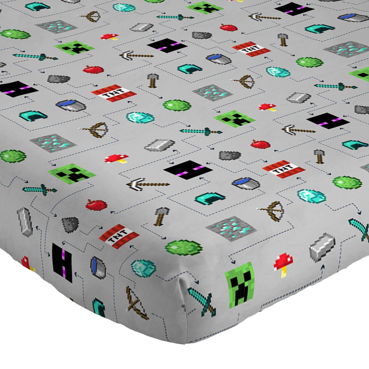 Jay Franco Kids Sheet Set with Fitted, Flat Sheets & Pillow Cover - Ultra-Soft Bedding with Pillowcase for Room Decor, Gray - Minecraft, 3 Piece Twin