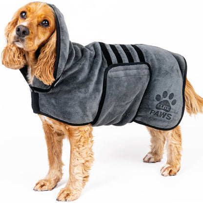 Elite Paws® UK: Luxury Dog Drying Coat, Thicker & Softer Than Most Bath Robes, Dries Pets in About 20-30 Mins, Super Absorbent Microfibre, Limits Mess, Covers Ears, All-Season Dressing Gown Towel, M