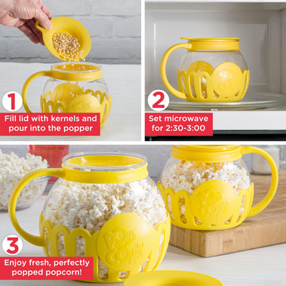 Ecolution Patented Micro-Pop Microwave Popcorn Popper with Temperature Safe Glass, 3-in-1 Lid Measures Kernels and Melts Butter, Made Without BPA, Dishwasher Safe, 3-Quart, Aqua