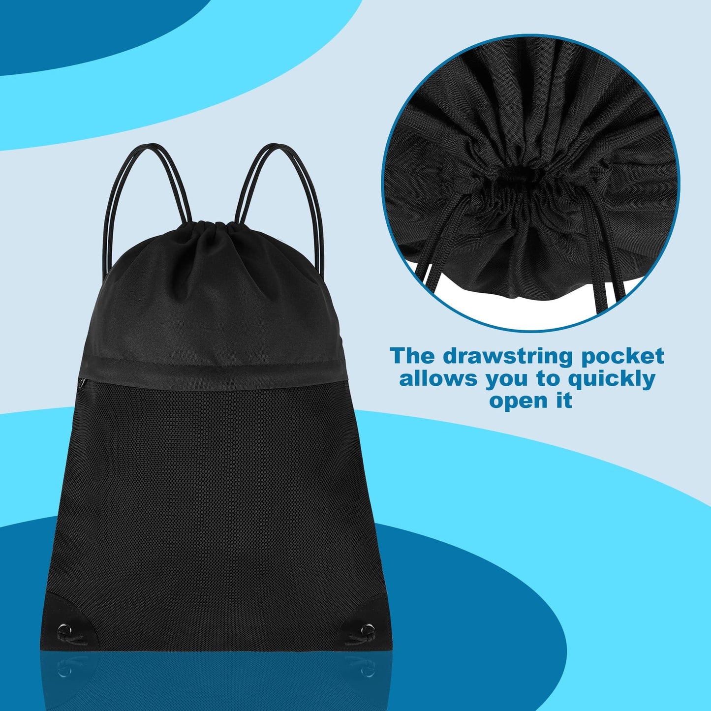 TILYMOL Drawstring Backpack Gym Bag - String Gym Bag for Men & Women, Lightweight Cinch Sports Sackpack for Beach, Travel, Yoga, Swimming, Black