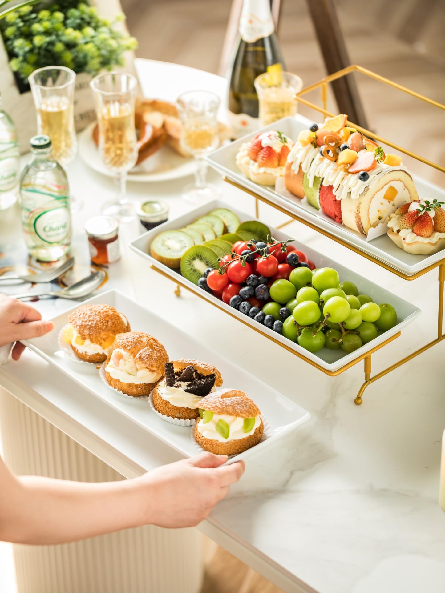 YHOSSEUN 3 Tier Serving Tray for Party, Tiered Serving Platters and Trays, 14 Inch Tiered Tray Stand, Dessert Stand, Serving Stand, Dessert Table Display Set with Collapsible Sturdier Metal Rack