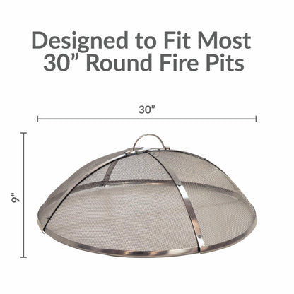 Sunnydaze Round Stainless Steel Spark Screen - Rust-Resistant Heavy-Duty Metal Fire Pit Spark Screen with Handle - 30" Diameter