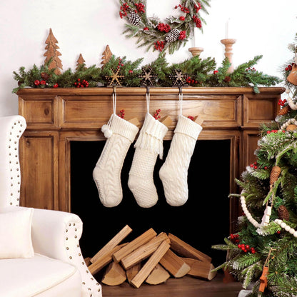 Personalized Christmas Stockings Cable Knit, 3 Pack 18 inches White Large Size Knitted Stockings, Rustic Christmas Ornaments Farmhouse Boho Style Stocking Decorations for Family Holiday Season Decor