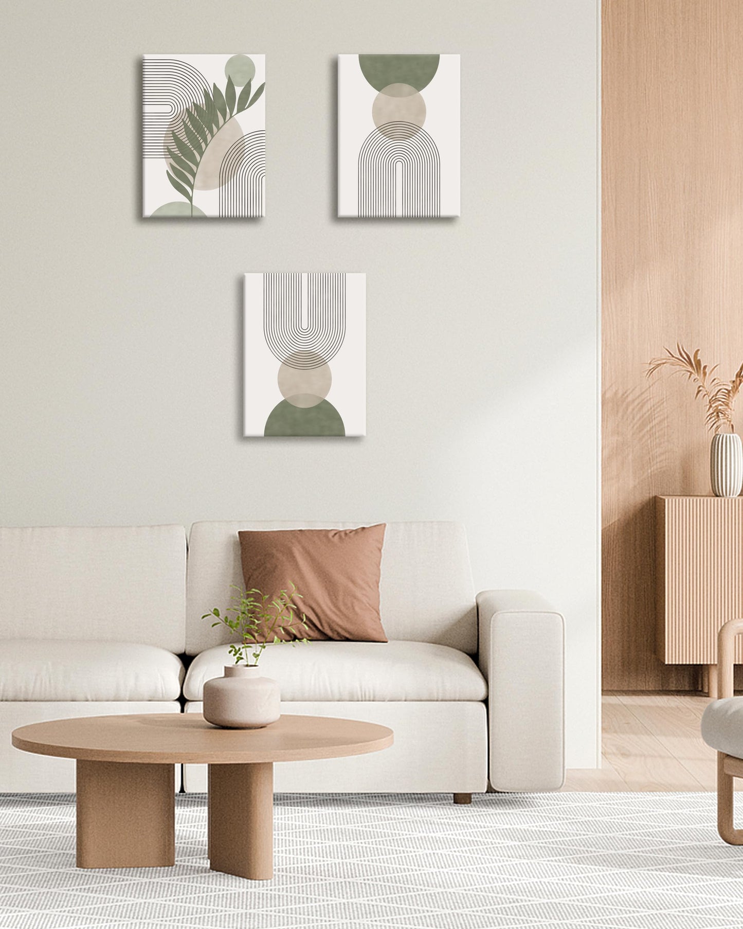 HesenDot Sage Green Boho Framed Wall Art,30x40CM Canvas Posters Prints,Minimalist Wall Decor,Mid-Century Modern Abstract Printing for Living Room Bedroom Bathroom Office,Set of 3
