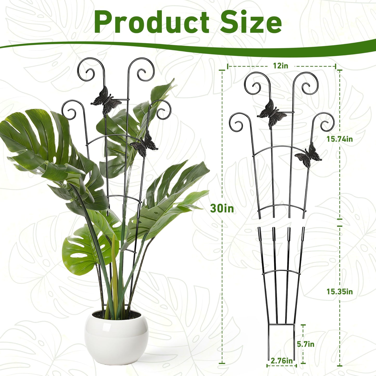 COOMIN 30'' Monstera Plant Support Outdoor, Metal Expandable Plant Supports for Indoor Plants, Garden Monstera Trellis for Climbing Plants Indoor, 2pcs