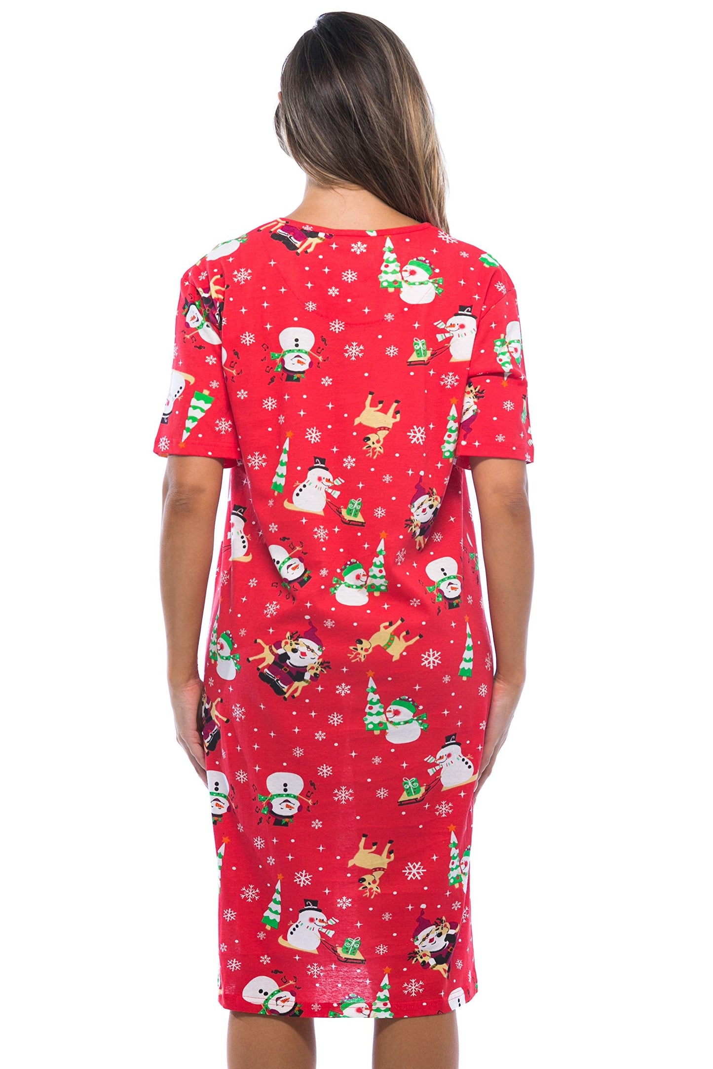Just Love 4360-10003-XL Short Sleeve Nightgown Sleep Dress for Women Sleepwear, Red - Holiday Friends, X-Large