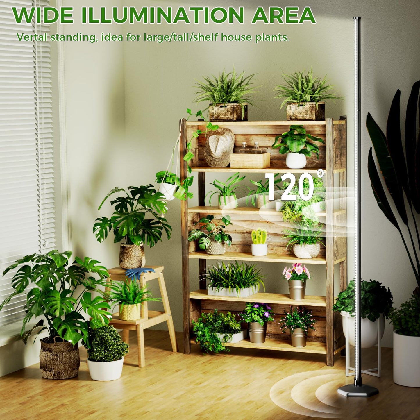 JarryStart Grow Lights for Indoor Plants with Timer, 192 LEDs 42W Vertical Full Spectrum Grow Light 65 Inch Standing Grow Lights 3 Light Modes 5-Level Dimmable Wide Coverage