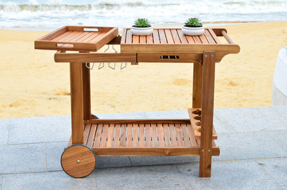 Safavieh -Outdoor Collection Orland Natural Wood Tea Trolley Cart