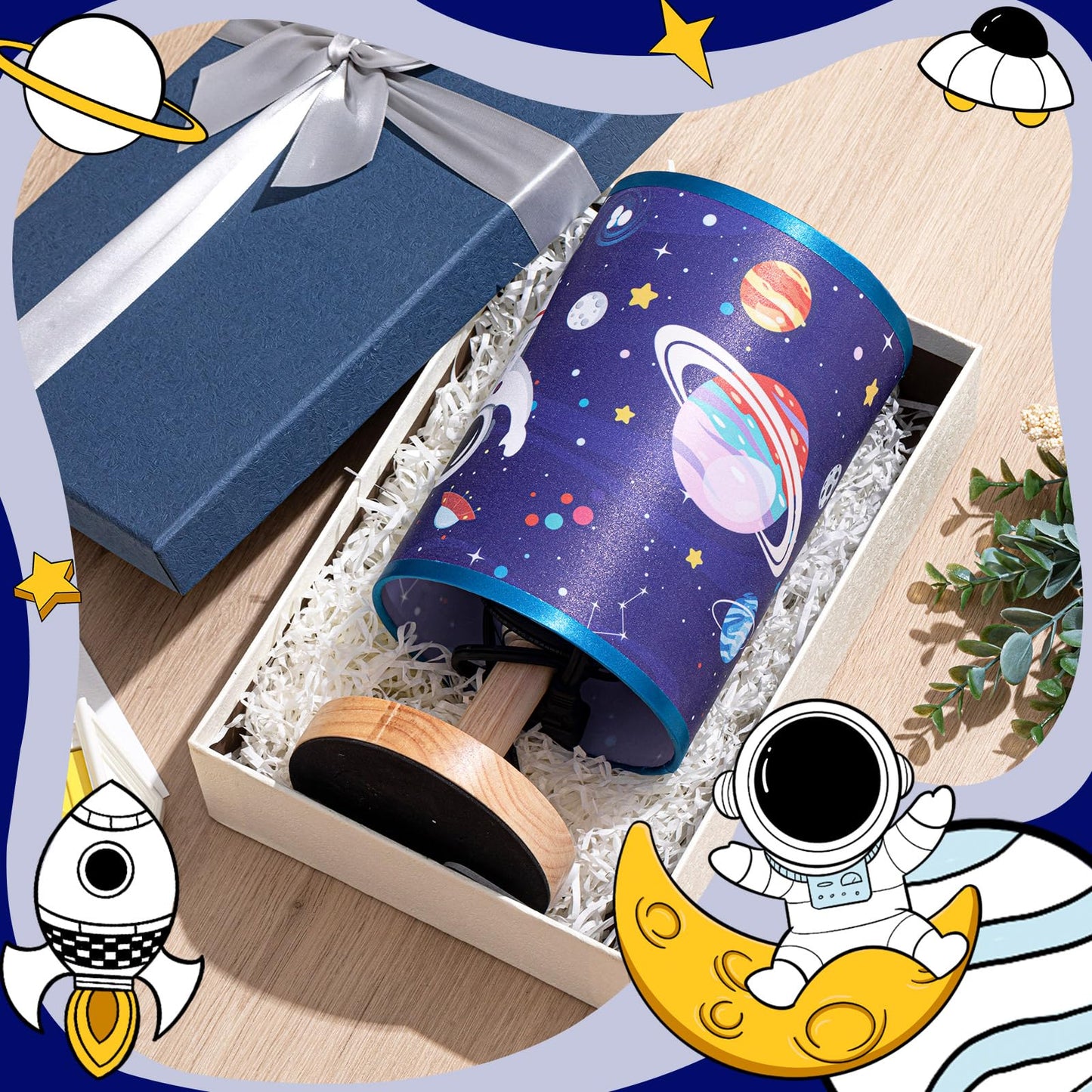 Tujoe Kids Space Lamp Desk Lamp Fabric Nightstand Table Lamps Gift Bedside Decor for Boy Girl Reading Bedroom Living Room Home Office Christmas Gift