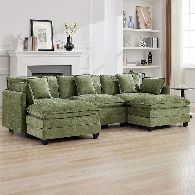 111'' Sectional Cloud Deep Seat Couch, Oversized Chenille U Shaped Sectional