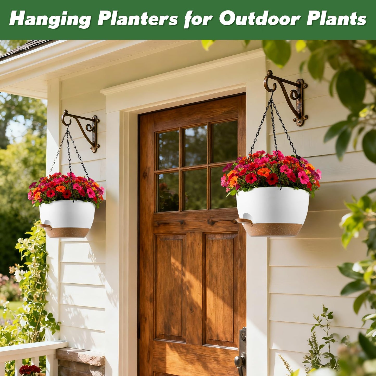 WUCEIAUU 13-inch Oversized Hanging Planter Set of Two,Planters for Indoor and Outdoor Plants.Place Plant pots Across Diverse Settings Including windowsills,Living Room,and Gardens.White-Brown