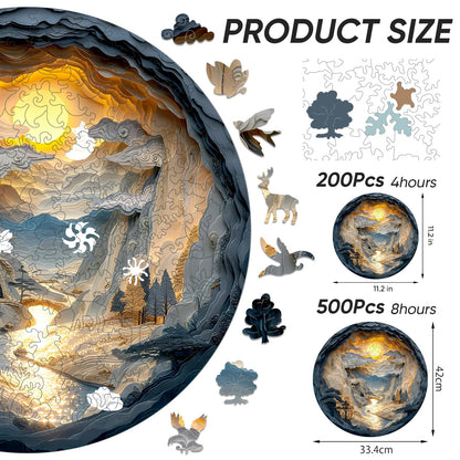 Qiuenisray 3D Vision Effect Sunset Wooden Puzzle 200 Piece, Mountains Rivers Bright Jigsaw Puzzle, FSC Certified Wood Puzzle, Beautiful Wall Decor, Creative Gift Family Game 11.2x11.2 in