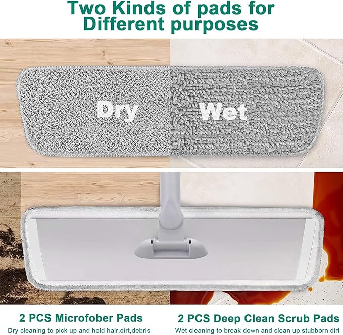 18" Professional Microfiber Mop Floor Cleaning System, Flat Mops