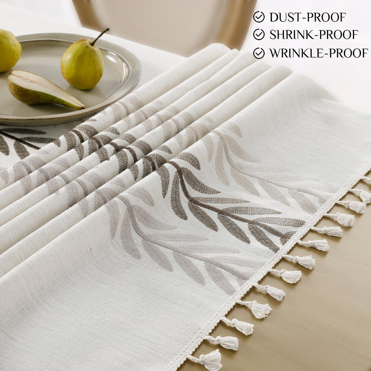 Softalker Outdoor Linen Tablecloth Rectangle, Waterproof Cotton Boho Farmhouse Table Cloths with Tassel, Heavy Weight Wrinkle Free Table Cover for Picnic Camping Dining - 55 x 84 Inch, Wine Leaf