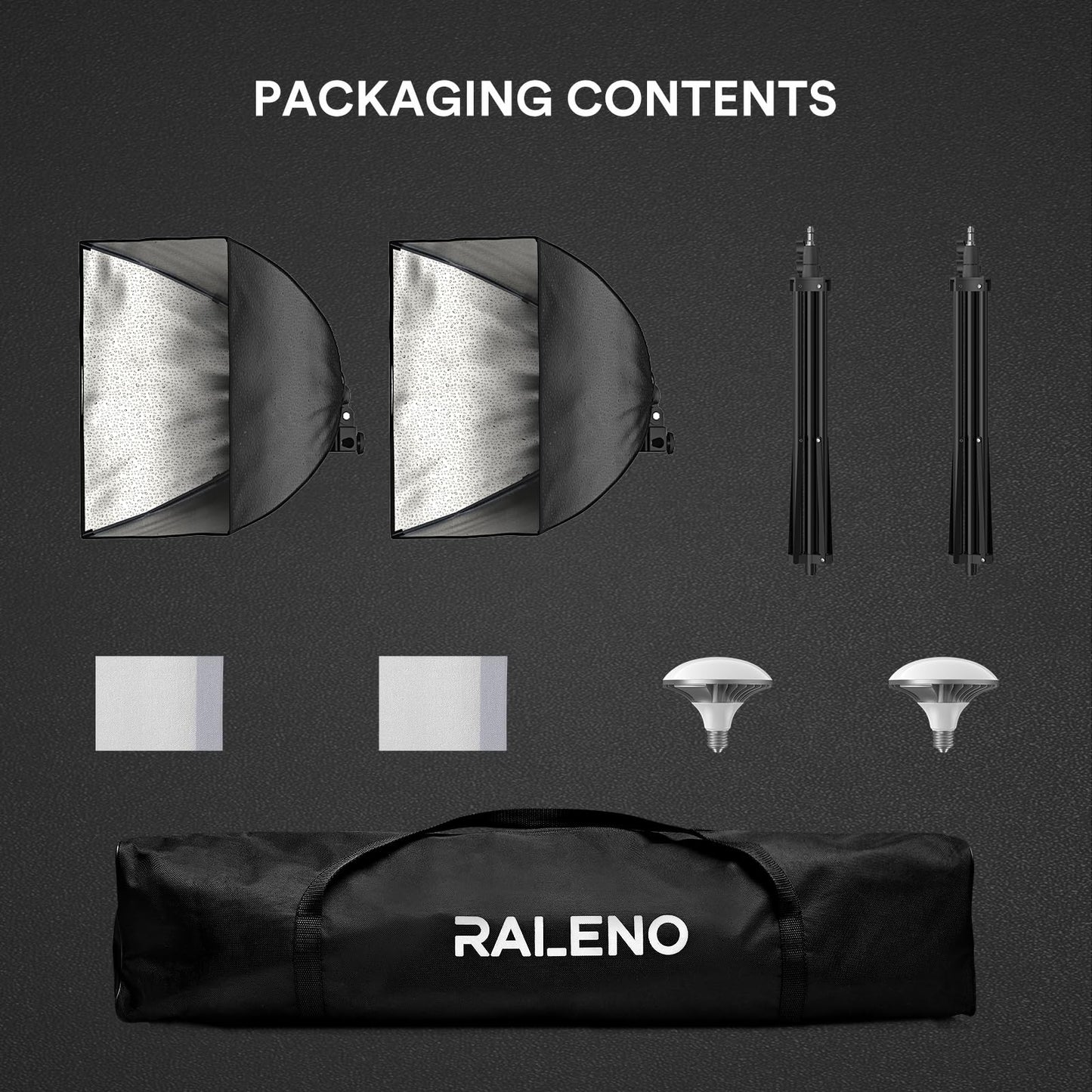 RALENO Softbox Lighting Kit, 20X20-Inch Photography Lighting Kit with LED Bulbs(60W | 5500K | CRI>97 | 3m Cable) & 80'' Tall Light Stands, Soft Box for Recording/Portrait Photography | Model: PS70