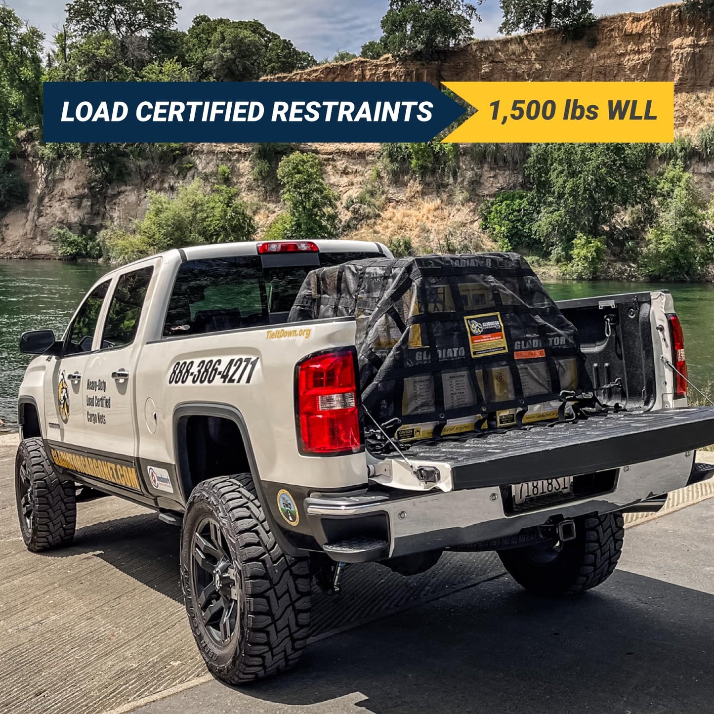 Gladiator Cargo Nets- Heavy Duty Cargo Net -Truck Accesories-Truck organizer -Bed Cover-Interior- Roof Rack-Trunk organizer-Cargo Net Offroad-SUV -Rubicon -Camping-(WLL)1,500 lbs (GRN-100) 4.8' x 5.3'