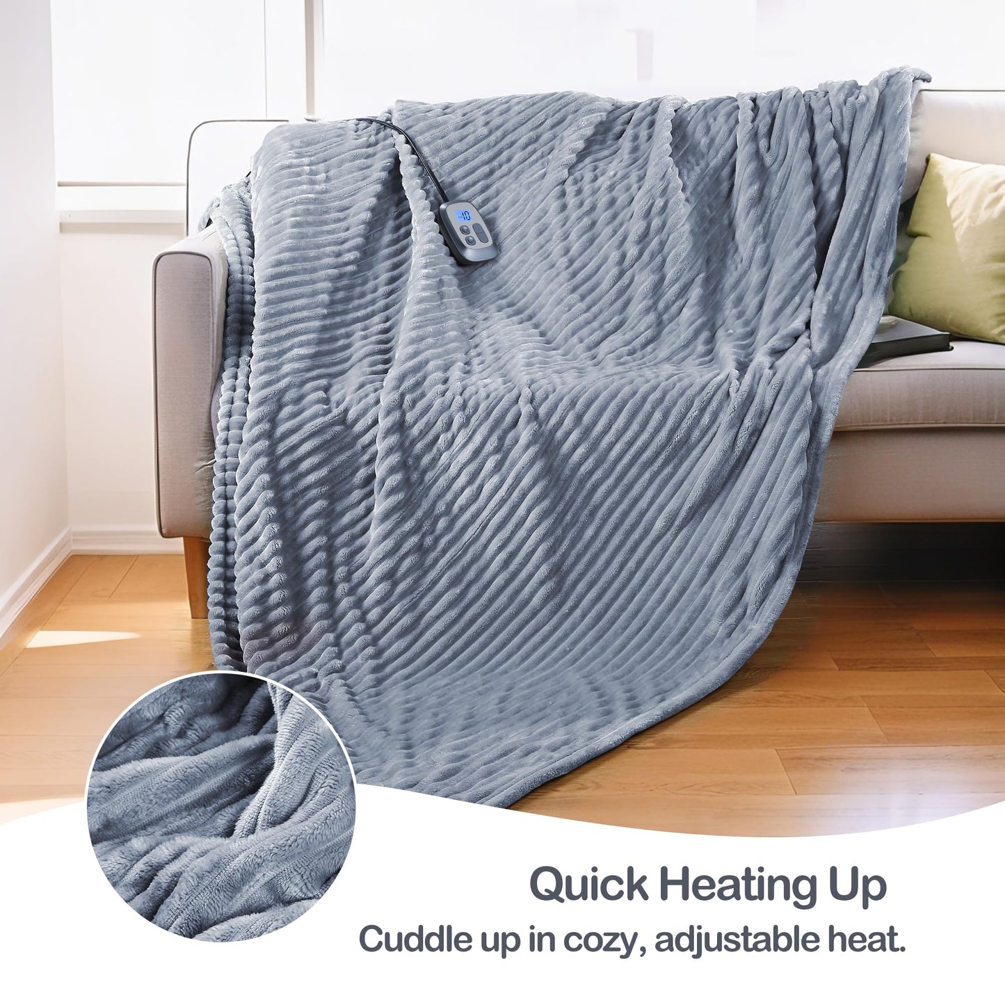 Electric Heated Blanket Full Size 72"x84", Cozy Large Oversized, 5 Heating Levels & 10 Hours Auto Off, Cozy for Bed, Sofa, & Office, Machine Washable, Purple