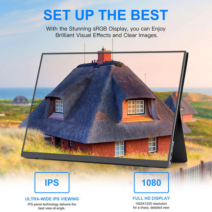 10.5''Portable Monitor for latop ,2K FHD 60HZ Laptop Monitor Screen,USB-C and HDMI Inputs, Ultra-Slim IPS Panel with HDR and Premium Smart Cover & Speakers for Laptop,PC,Phone,PS4/5,Switch,Mac,Xbox