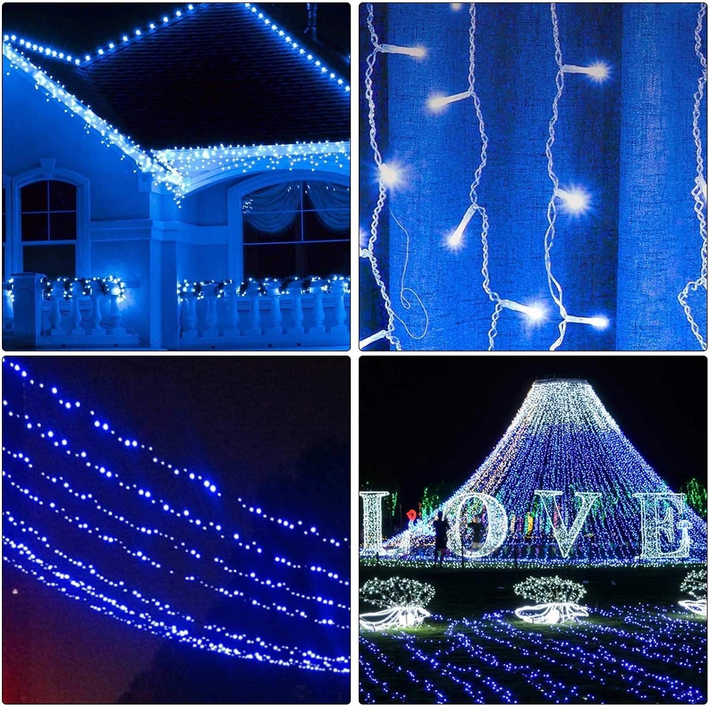 ILLUMINEW 300 LED Blue Outdoor Indoor String Lights, Safety Plug in 8 Modes 108Ft Twinkle Lights,Christmas Tree Wire Fairy Lights for Bedroom, Party Decor(300Led-Blue)