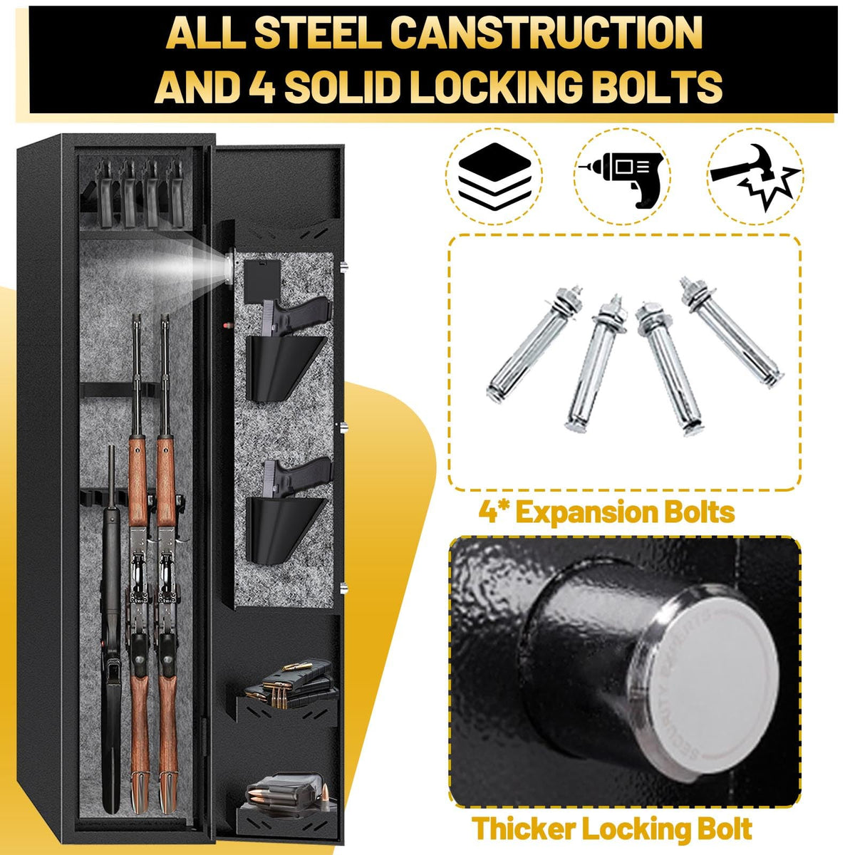 Kaer 4-5 Gun Safe,Gun Safe for Rifles and Pistols,Long Rifle Safe for Home,Gun Cabinet for Rifles and Shotguns with Fingerprint/Digital Keypad/Removable Shelf No Assembly Needed