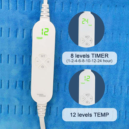 GOQOTOMO Full Weighted Electric Heating Pad for Back/Waist/Abdomen/Shoulder/Neck Pain and Cramps Relief - 2.3 lb Weighted with Auto-Shut Hot Heated Pad(12 * 24", LB002) Blue&White Grid