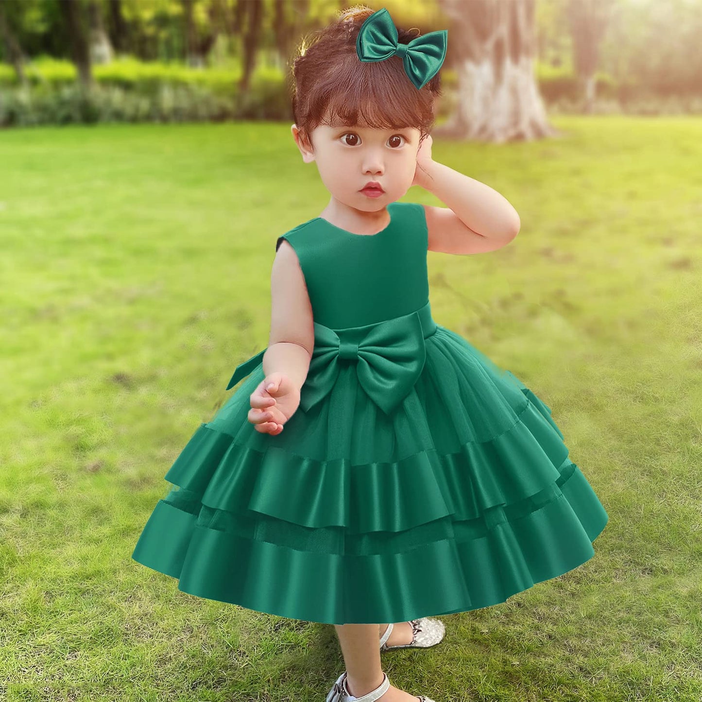 Flower Girls Wedding Wedding Babies Birthday Party Frock Christmas Event Baptism Prom Tutu Sunny Dresses (Dark Green,90)