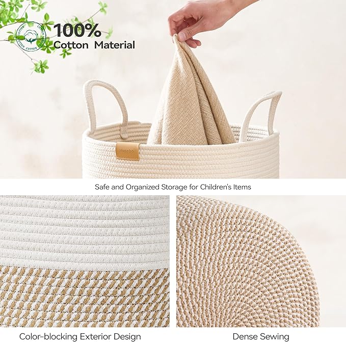 80L Laundry Hamper Basket, Baby Nursery Woven Storage Basket
