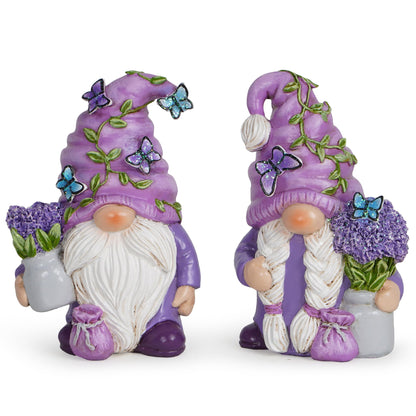 Hodao 2PCS Lavender Dream Gnome Set - Purple Fragrance Wonderland Journey Spring Swedish Tomte Elf Dwarf Figurines Summer Gnome Indoor Home Decor Gift (Lavender)