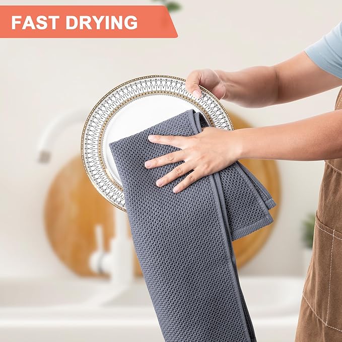 BOOMIBOO 4-Pack Dish Towels, 100% Cotton Waffle Weave, Ultra Soft Absorbent