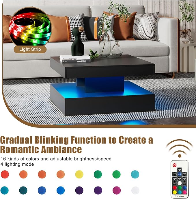 HedoAjim Black LED Coffee Table