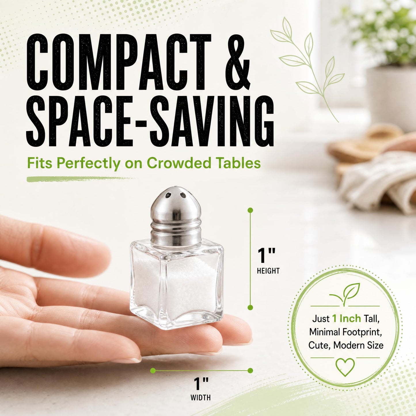 Notana Mini Salt and Pepper Shakers Set - Small Glass Salt Pepper Shaker with Stainless Steel Lids - Modern Kitchen Table Saleros for Dining - Refillable Cute Containers, Pack of 12