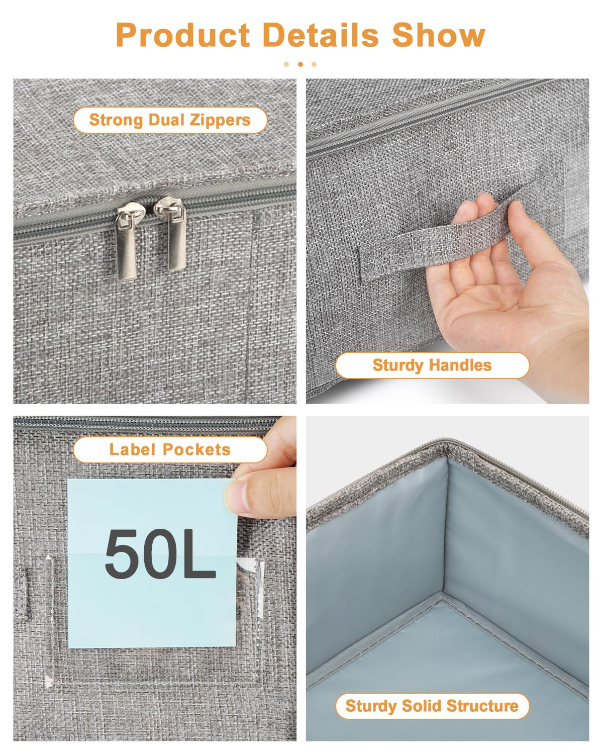 Under Bed Storage, 2 Pack Underbed Storage Container Bags With Lid, Foldable Sturdy Clothes Storage Drawer Organizer W/ 3 Handles, Ultra Thick Fabric Blanket Shoe Storage Box, 30x15x6.7inch, Grey