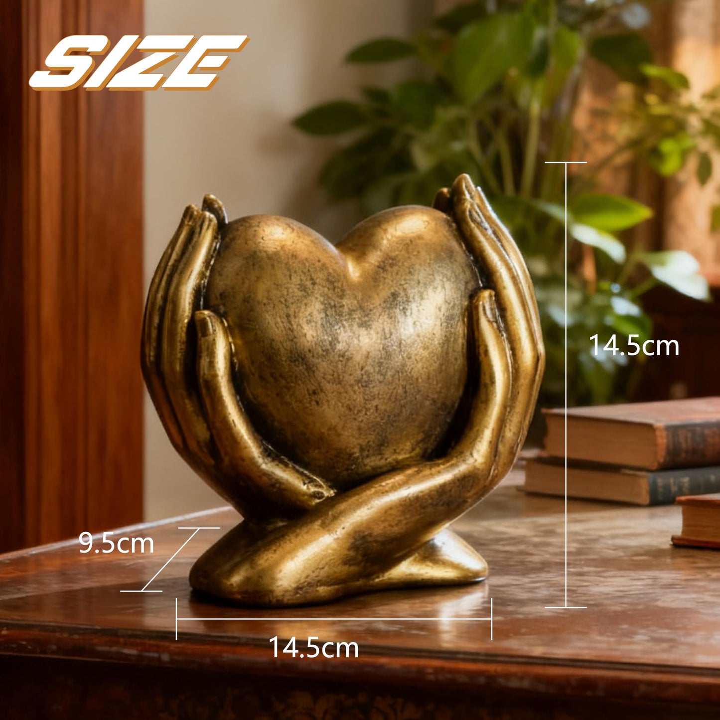 Gold Heart Hands Sculpture Boho Home Decor Accents Love Statue Living Room Decoration, Ideal for Coffee Table, Shelves, Home, Bedroom, Birthday, Wedding Love Table Decor