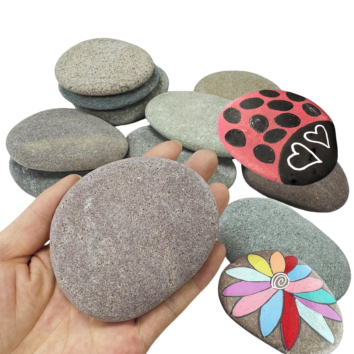 MSACC 16PCS Large Rocks for Painting, 3.3-4.0 Inch River Rocks to Paint, Flat Painting Rocks,Smooth Kindness Rocks for Crafts, DIY,Garden Decoration