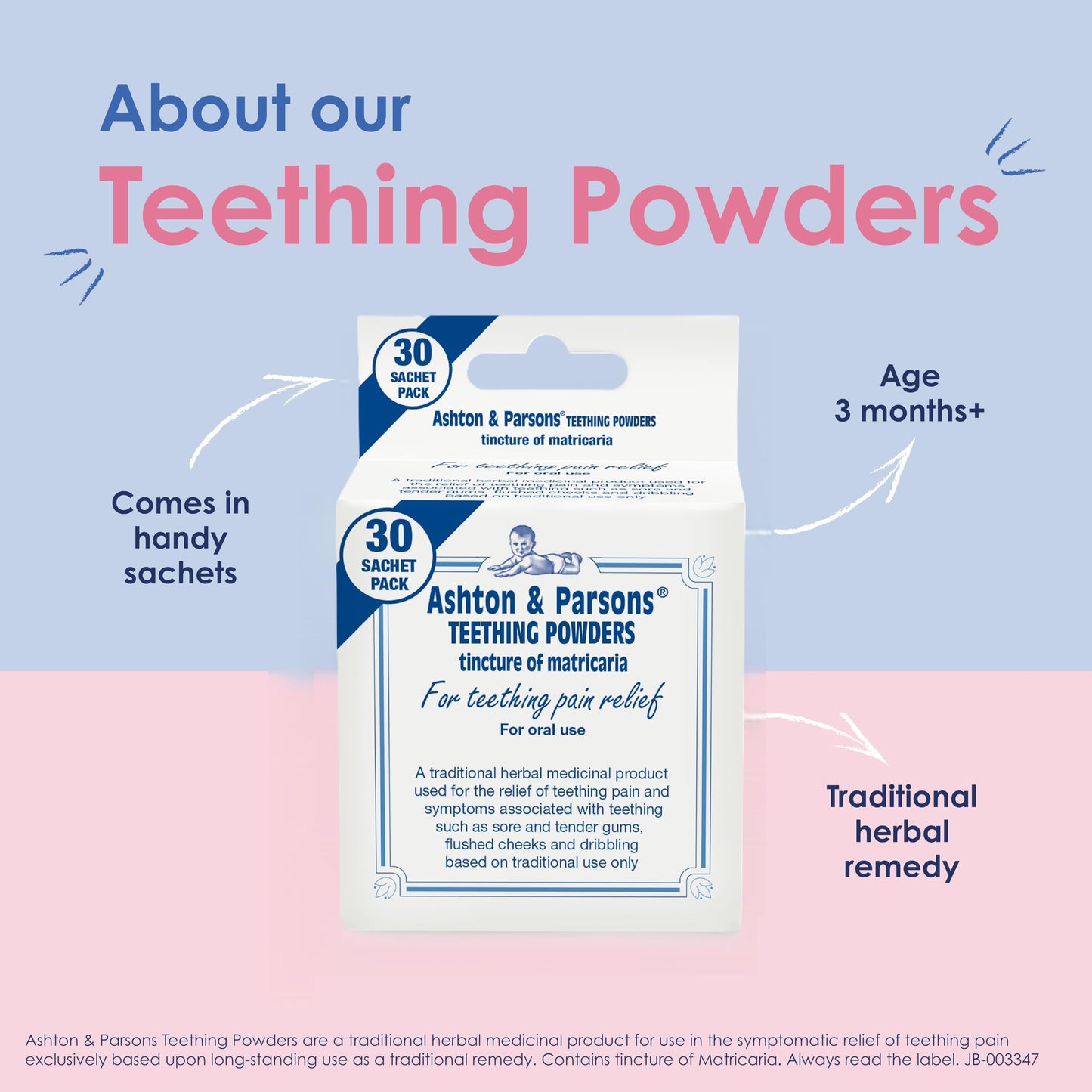 Ashton & Parsons Teething Powders, used to soothe teething pain and symptoms, for Babies From 3 Months+, natural traditional remedy, UK’s No1 teething brand in pharmacy*, Pack of 30.