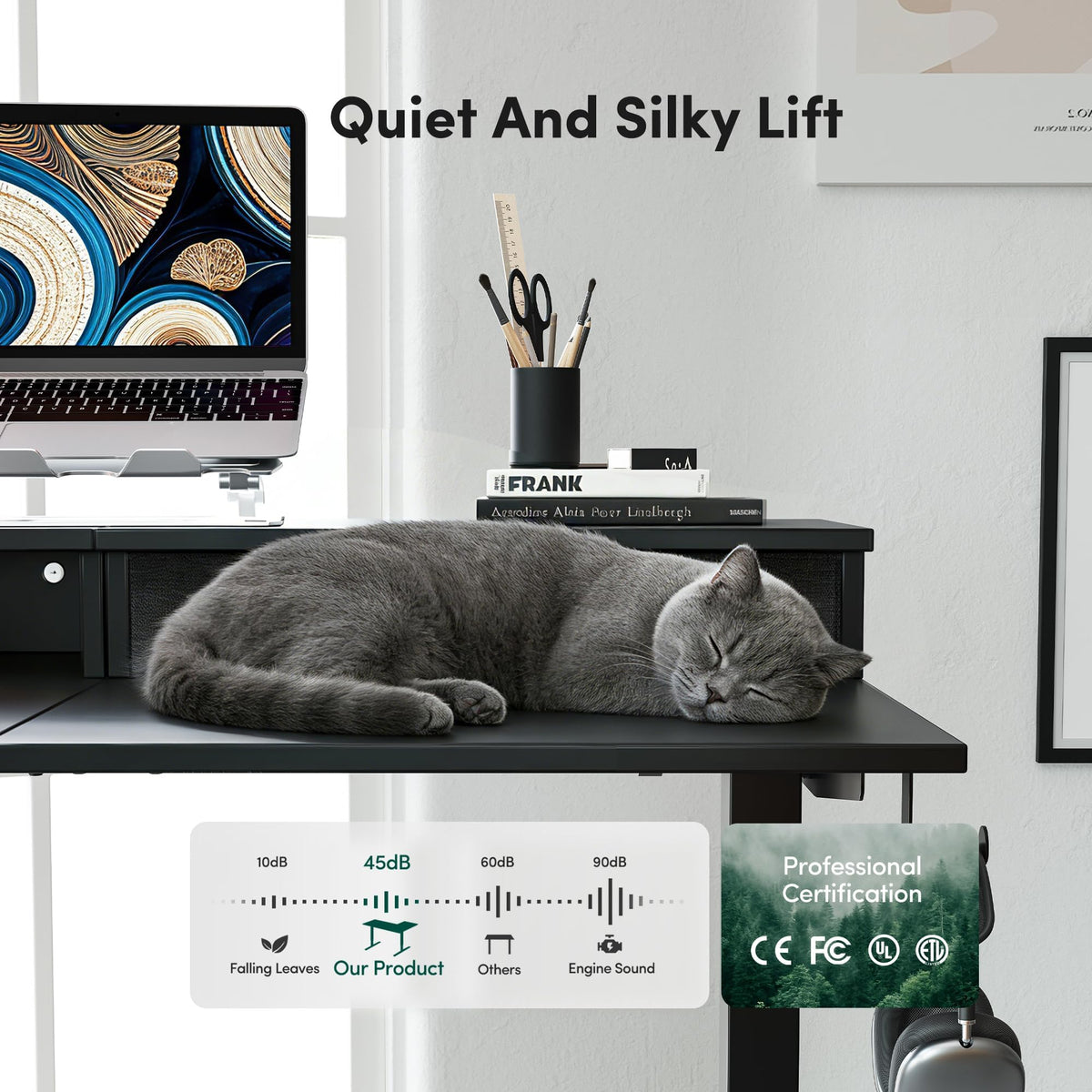 CubiCubi 63x48 Inches L Shaped Standing Desk with 3 Drawers and Monitor Shelf, Height Adjustable Corner Computer Desk with Hooks, Sit Stand Up Ergonomic Home Office Workstation Table, Modern Black