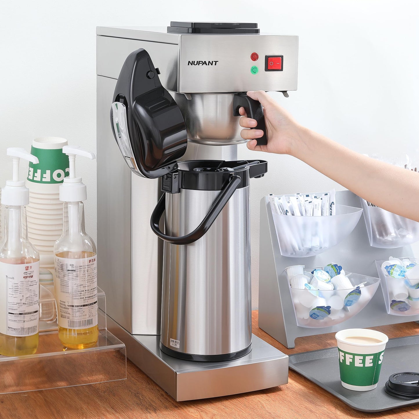 NUPANT Commercial Airpot Coffee Brewer 2.2L/74oz Dirp Coffee Maker with 24H Insulated Thermal Carafe Stainless Steel Pour Over Coffee Machine 120V/1450W COFFEE Dispenser for Café Restaurant Cafateria