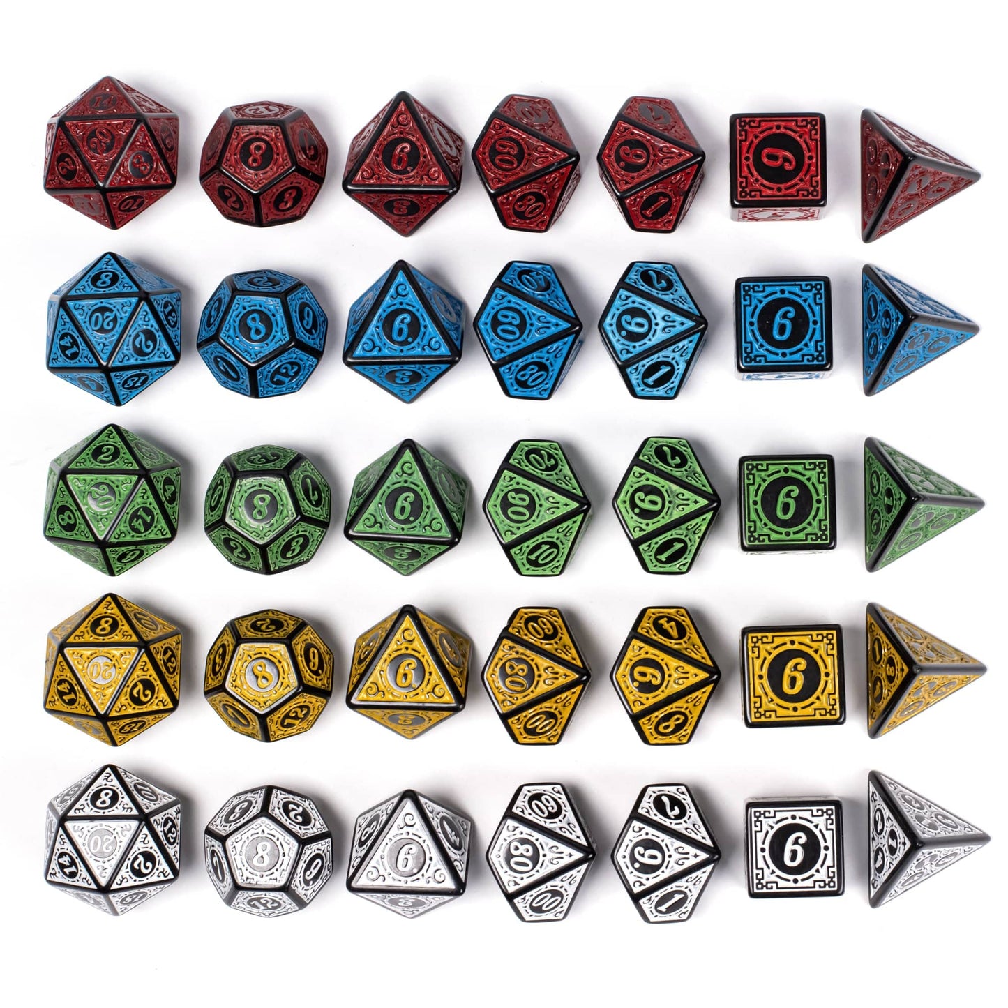 Poludie 5 Sets Dice DND, Polyhedral Dice Set (35pcs) with Leather Dice Bag, D&D Dice Set for Dungeons and Dragons, RPG Table Games (Window Lattice Carved Series)
