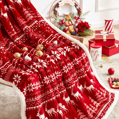 Touchat Red Sherpa Christmas Throw Blanket, Fuzzy Fluffy Soft Cozy Blanket, Fleece Flannel Plush Microfiber Blanket for Couch Bed Sofa (50" X 60", Red Reindeer)