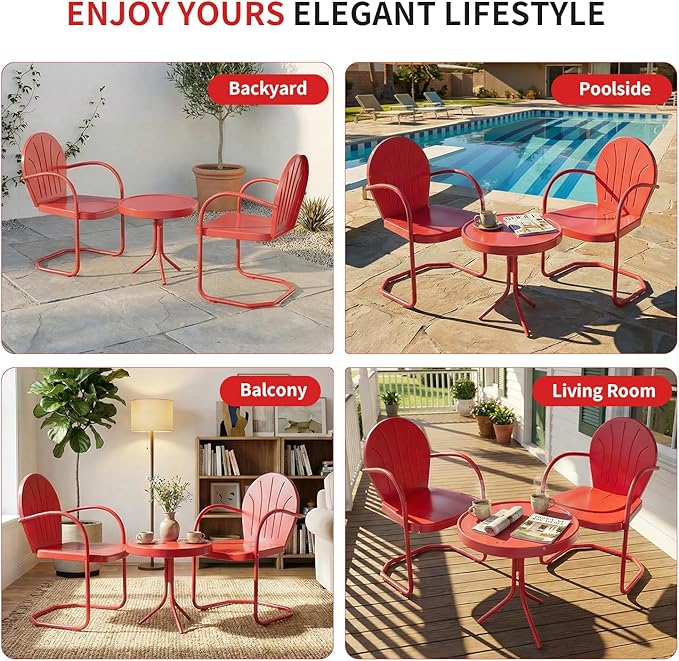 3 Piece Bistro Set, Anti-Rust Table and Chairs Set of 2, Waterproof Retro Metal
