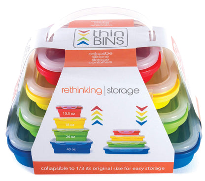 Thin Bins Collapsible Containers Set of 4 Round Silicone Food Storage Containers BPA Free, Microwave, Dishwasher and Freezer Safe - No more cluttered container cabinet! SC-149A
