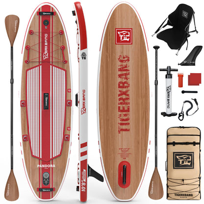 TIGERXBANG Paddle Board, 10.8' Stand Up Paddle Board with Premium Complete Inflatable SUP Accessories, Extra Wide Paddleboards for Adults & Kids-Pandora Collection Chili Red
