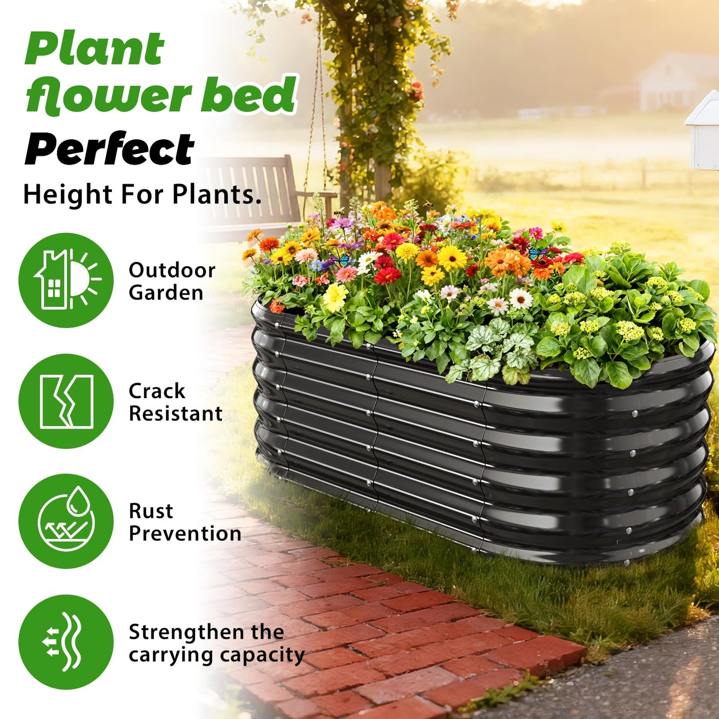 YSEJOMP 17" Tall Outdoor Garden Raised Garden Bed Kits, 4ft X 2ft Oval,0.8MM Thick Metal Raised Planter Bed/Ground Planter Box for Variety of Flowers,Herbs,Vegetables (Black, 48X24X16.5 Inches)