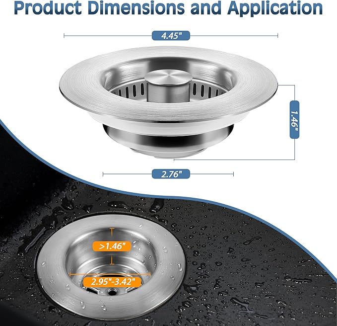 Kitchen Sink Drain Strainer 2 Pack, 304 Stainless Steel Pop Up Sink Stopper