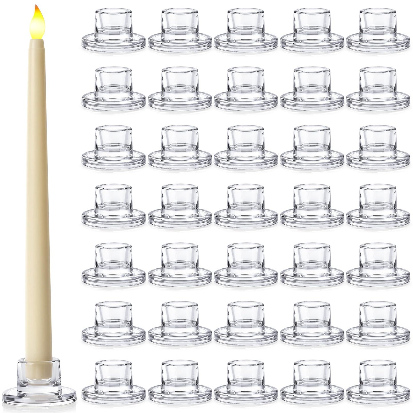 Ferrochef 36 Pcs Glass Tapered Candlestick Holders Bulk Clear Short Taper Candle Holders Small Glass Candle Base for Table Centerpieces Wedding Christmas Advent Party Decoration