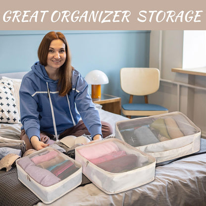 Silkfly 12 Pcs Packing Cubes for Suitcase Travel Luggage Bags Bulk Mesh Organizer Set for Hiking Camping Backpacking Clothes Accessories(Light Khaki, XL, L, M Size)