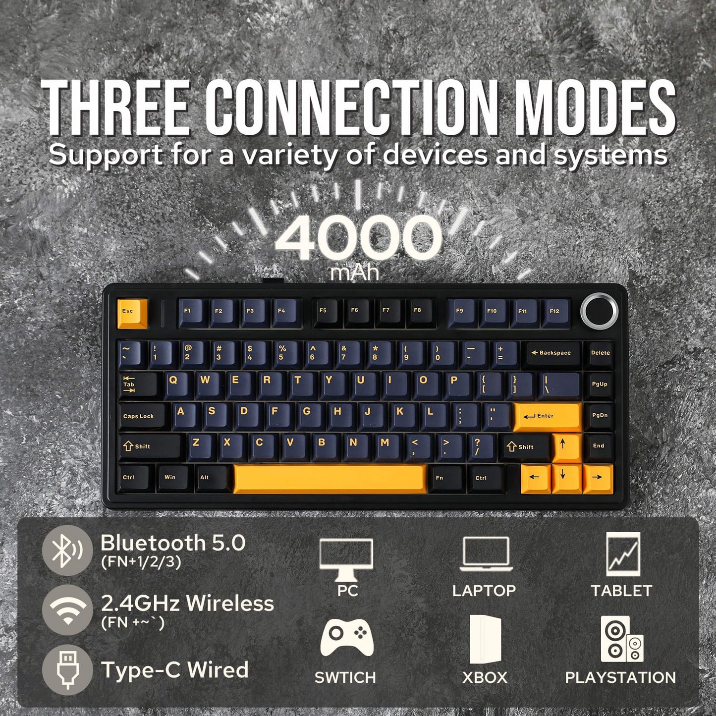 EPOMAKER x Aula F75 Gasket Mechanical Keyboard, 75% Wireless Hot Swappable Gaming Keyboard with Five-Layer Padding&Knob, Bluetooth/2.4GHz/USB-C, RGB (Light Blue, LEOBOG Reaper Switch)