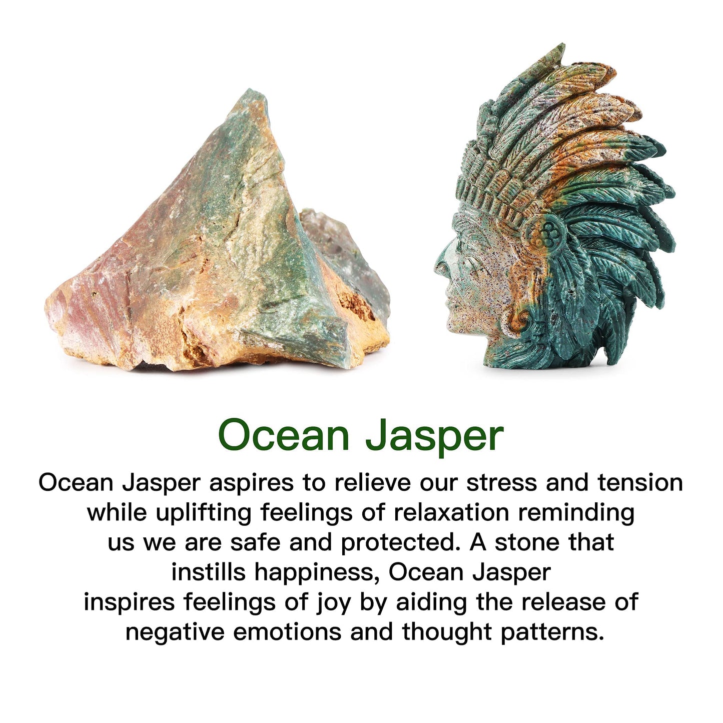 SMQ 3.3" Indian Head Bust Statue Ocean Jasper Crystal Stone Skull Ornaments Native American Indian Figurine for Diorama Gemstone Sculpture for Home Office Room Decor